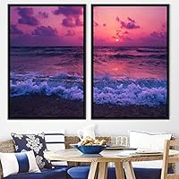 2 Piece Framed Canvas Wall Art Sunset and Ocean Landscape Canvas Prints Home Artwork Decoration for Living Room,Bedroom - 16