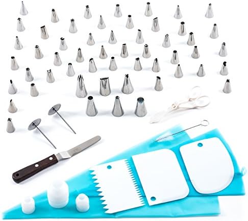 86-in-1 Cake Decorating Piping Equipment Icing Nozzles Tips 48 Pieces Tips Kits Supplies, Professional Stainless Steel DIY Icing Tip Set Tools with 3 Reusable Coupler & Storage Case for Cakes Cupcakes Baking Cookies & 2 Sizes Reusable Silicone Cake Decorating Pastry Bags - Perfect for Birthdays Anniversary Wedding cakes and all other Celebrations