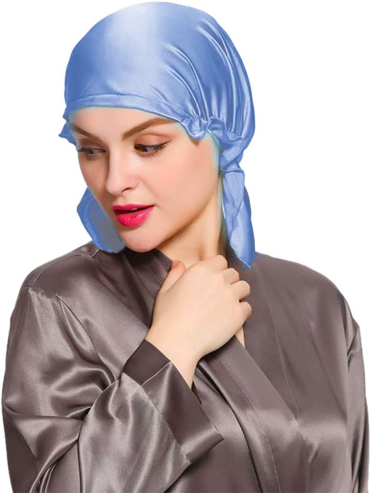ZHIYE 100% Mulberry Silk Night Sleep Cap Bonnet, Natural Silk Women Sleeping Hat, for Hair Loss 19 Momme Soft with Adjustable Elastic Ribbon Gray
