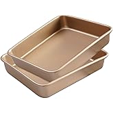 2 Pack Baking Sheet Pans, Deep Size Baking Pan Nonstick Cookie Sheet Brownie Cake Pan Bread Pan Toaster Oven Tray Bakeware, 8.6 x 6.6 x 1.7 Inches