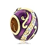 Pandora Charms Similar Style White Crystal Birthstone Flower Purple Easter Egg Jewelry Bead (4.8-5mm)