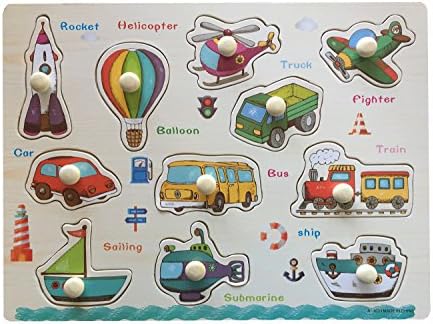 TIPPA Wooden Peg Puzzles Vehicle Educational Preschool Toys Child Kids Learning Puzzle Board 11 Pcs