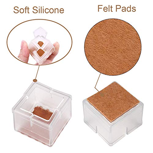 LZYMSZ 32 Pack Chair Leg Wood Floor Protectors,Silicone Floor Protector Table Feet Covers,Square Chair Leg Caps with Felt Pads,Chair Feet Glides Furniture Carpet Saver