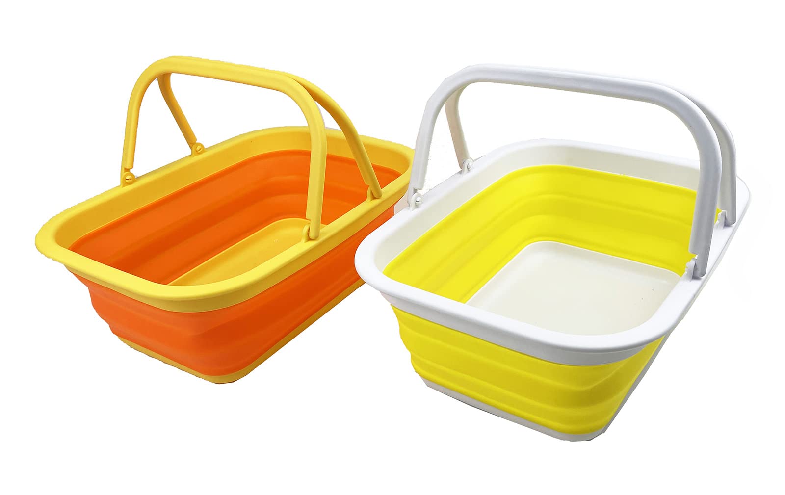 SAMMART 9.2L Set of 2 Collapsible Tub with Handle - Portable Outdoor Picnic Basket/Crater - Foldable Shopping Bag - Space Saving Storage Container (Carrot + Lemon)