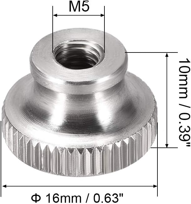 sourcing map Knurled Thumb Nuts, 4Pcs M5x0.8mm 304 Stainless Steel Round Knobs Fasteners for 3D Printer Parts, Silver Tone - Image 4