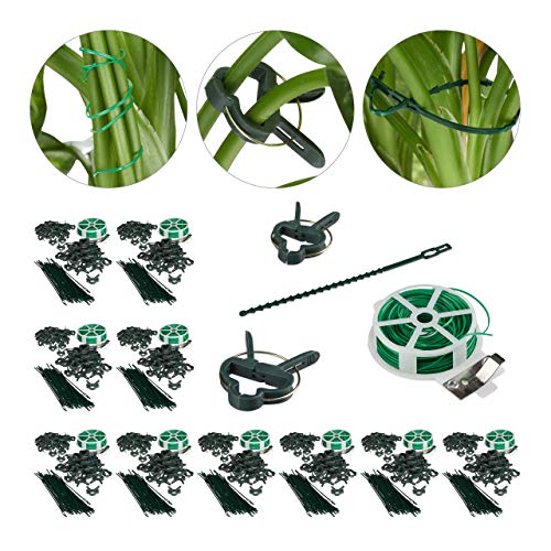 Relaxdays 1100 TLG. Pflanzenhalter Set, stabile Pflanzenclips, Bindedraht mit Cutter, Rankhilfe Rosen, Innen & Außen…