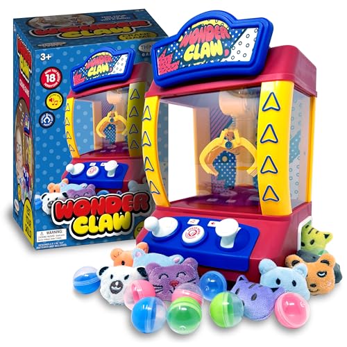 Thin Air Brands Wonder Claw Machine Crane Game for Kids - Arcade Style with 9 Stuffed Animal Prizes and 9 Balls, Sound Effects - Perfect Birthday Surprise Toy Grabber Arcade Game