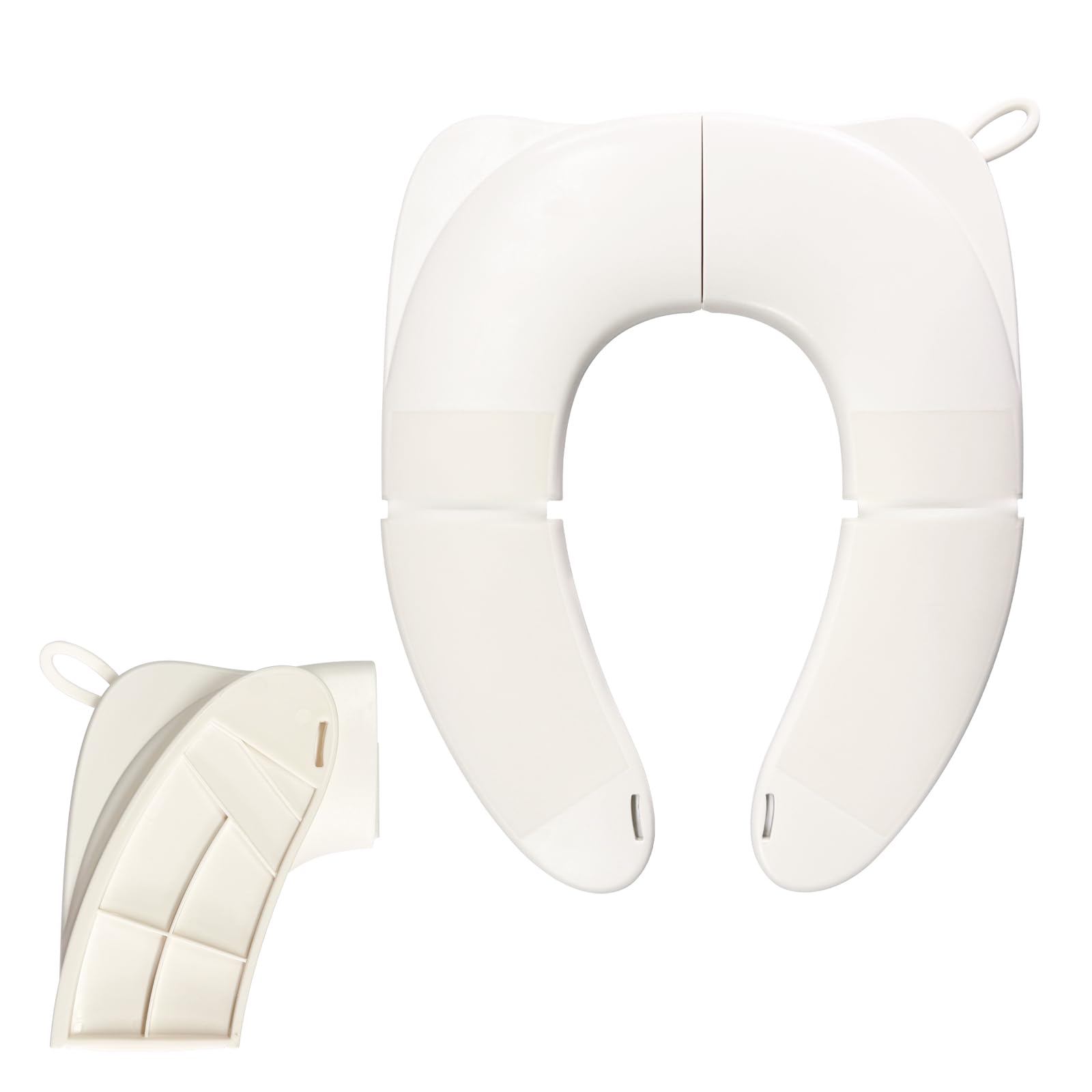 Photo 1 of Deeki Foldable Portable Potty Seat for Kids Travel, Integrated Pinch-Proof TPE Folding Joint Training Potty Toilet Seat Prevents Pinching for Toddler Girls Boys (White)