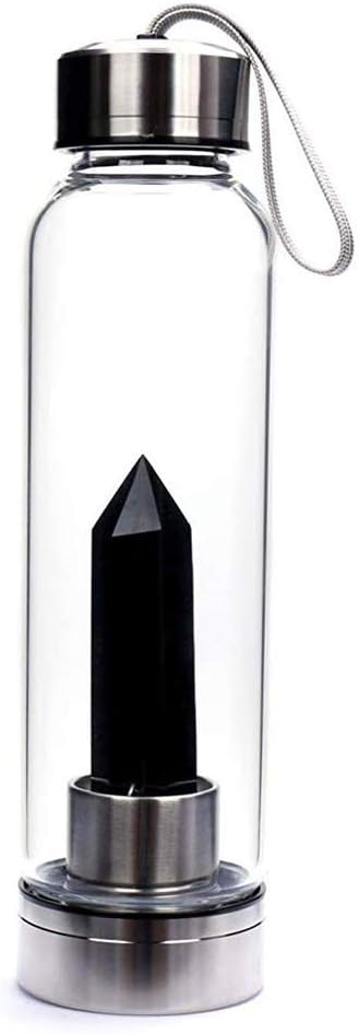 CTlite Crystal Water Bottle, 500ml Travel Gemstone Glass Water Bottles Decorated with Natural Quartz Crystal Wand Stick