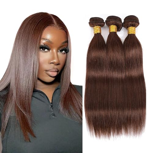 Creuost Huamn Hair Bundles 26 28 30 Inch #4 Chocolate Brown Color Straight Real Unprocessed Virgin Soft No Smell 3 Bundles Total 300g Human Hair Extension For Woman