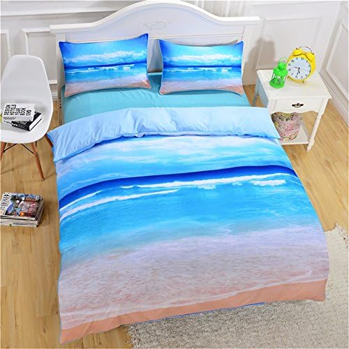 PinkMemory Ocean Beach Theme 3pc Duvet Cover Set,Lightweight Microfiber Duvet Cover Sets with Pillow Shams,Twin/Full/Queen/King Bedding Set-Beach,Queen