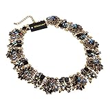 Jerollin Vintage Gold Tone Chain Multi-Color Glass Crystal Collar Choker Statement Bib Necklace