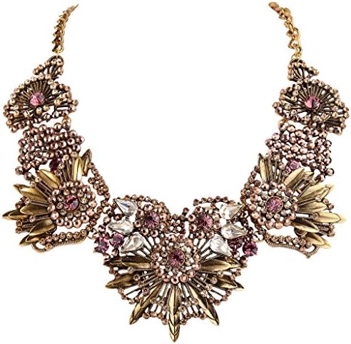 JoinMe Women's Vintage Style Flower Crystal Beaded Choker Chunky Statement Necklace Purple