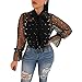 Womens Sexy Lace Long Sleeve See Through Bow Shirts Sheer Chiffon Blouse Tops