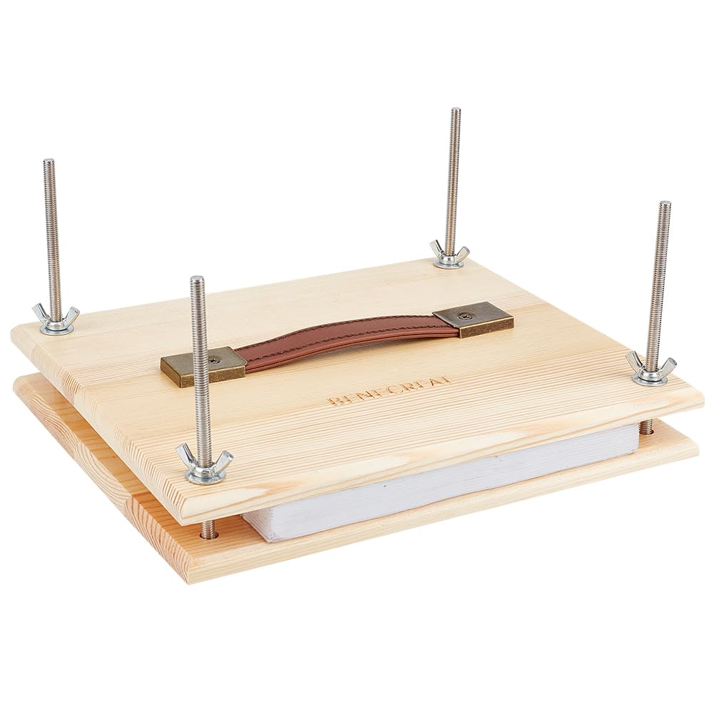 BENECREAT 20.5x25.2mm Wood Book Binding Kits, Blanched Almond Portable Book Press Rectangle Book Binding for DIY Bookbinding Books Supplies