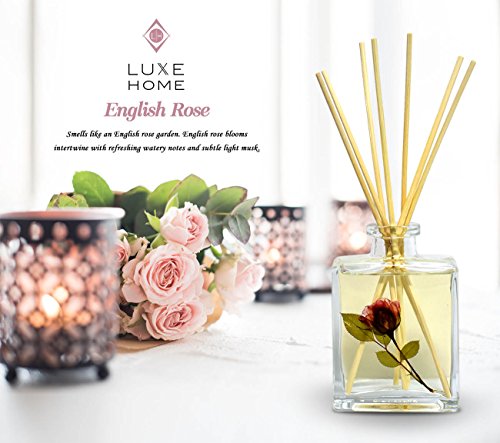 Luxe Home English Rose Fragrance Reed Diffuser Sticks Set | Beautiful Home Decor Scented Room Diffuser | Nice Gift for Mom, Wife, Grandma, Aunt or Co-Worker