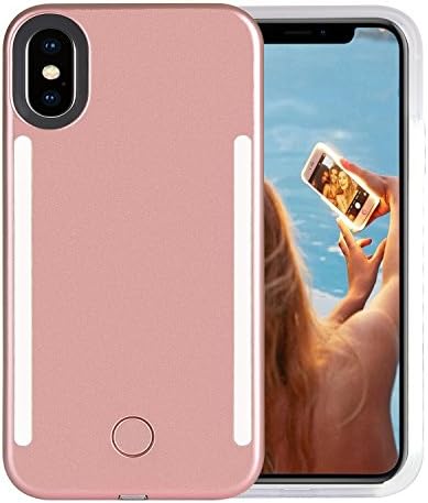Wellerly iPhone XS Case, iPhone X Case, LED Illuminated Selfie Light Cell Phone Case Cover [Rechargeable] Dual Light Up Luminous Selfie Flashlight Case for iPhone X/XS 5.8inch (Rose Gold)