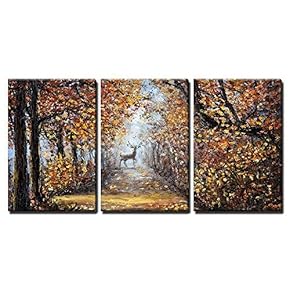 Deer at The End of Path Impressionism Marinism x3 Panels