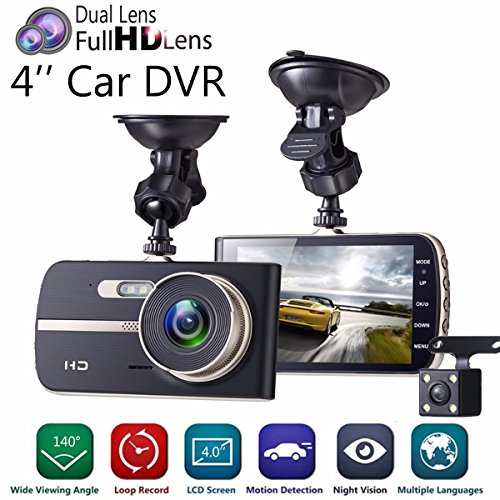 Dash Cam, EIVOTOR 1080P HD Dual Channel Dashboard Cameras Front and Rear, Driving Video Recorder with 4.0'' IPS Screen, Built In G-Sensor, Motion Detection, Loop Recorder
