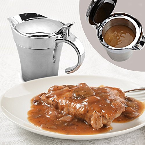 HONGJING Stainless Steel Double Insulated Gravy Boat / Sauce Jug - with Hinged Lid & 400ML Capacity keep Gravy & Sauces Hot