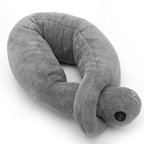 Grey Vibrating Massage Pillow, Travel Pillow Electric Massage Therapy Soft & Comfort Neck Pillow, U-Shape Fatigue Muscles Fatigue Relief Cushion