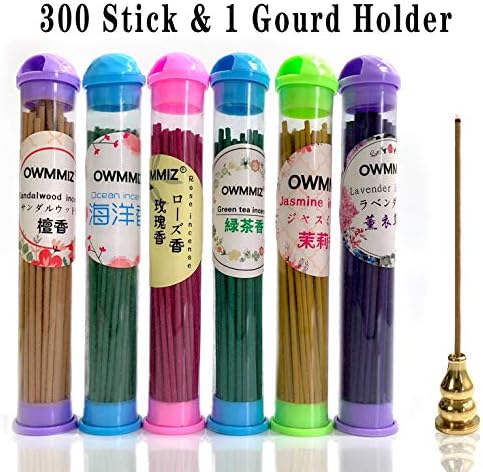 Yoga Incense Sticks Gift Set 300 Stick with 1 Gourd Holder, Variety Includes Lavender, Ocean, Sandalwood, Green Tea, Rose, Jasmine