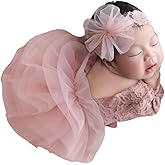 Newborn Photography Outfits Girl, Baby Girl Photoshoot Props, Lace Romper with Headband for 0-3 Months Newborn