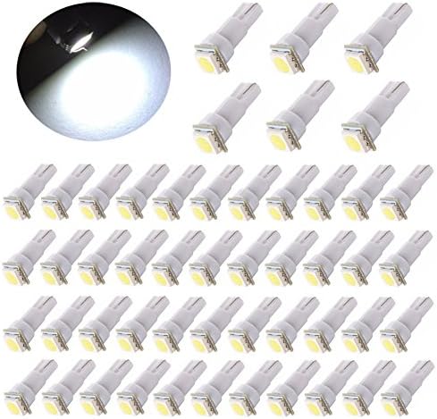 PESIC 50x T5 T5 58 70 74 Dashboard Gauge Wedge Instrument Panel 1-SMD 5050 LED White Interior Light Bulbs