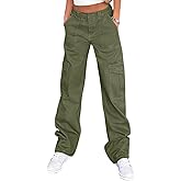Lepunuo Cargo Pants for Women High Waisted Casual Pants Baggy Stretchy Wide Leg Y2K Streetwear with 6 Pockets