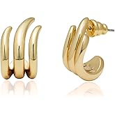 Obidos 14K Gold Plated Illusion Stud Earrings for Women | Triple Huggie Hoop Earrings for One Hole| Trendy Simple Hypoallergenic Fashion Accessories Gold Jewelry Gifts for Womens