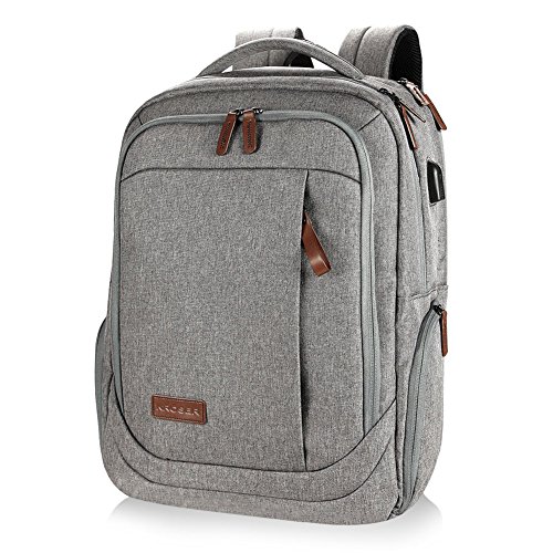 KROSER Laptop Backpack Water-repellent Computer Backpack Fits up to 17 Inch laptop with USB charging PORT For School/Travel/Business/Women/Men-LightGrey