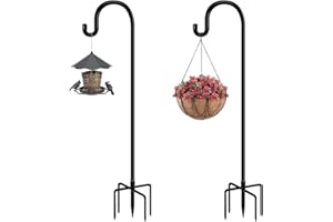 Funtife 76 in Outdoor Shepherd Hooks for Hanging Plants, Garden Adjustable Heavy Duty Hummingbird Feeder Pole Stand Hanger with Stand for Solar Lantern Flower Baskets Wind Chimes, Black 2 Packs
