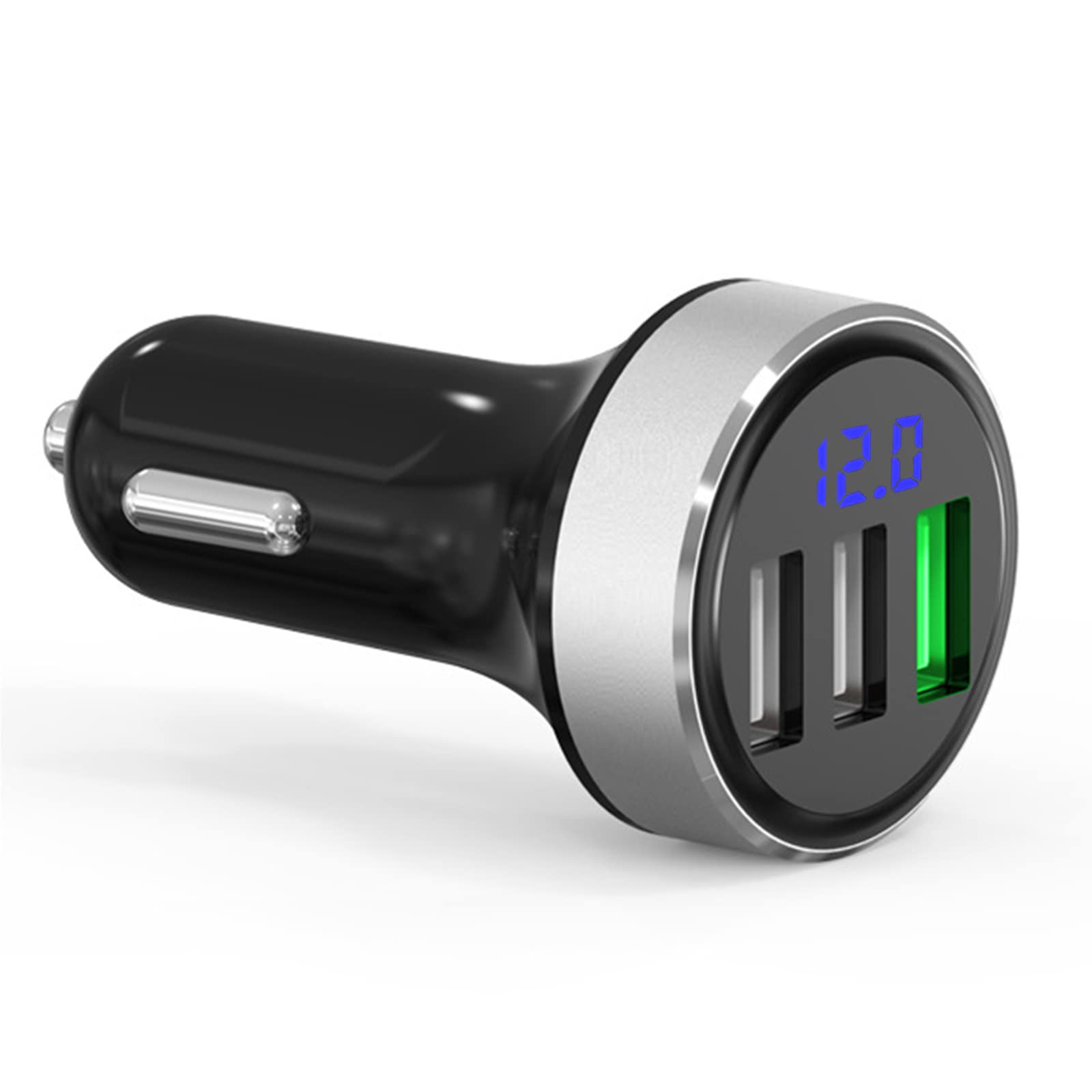 LIHAN 3 USB Car Charger,12V/24V Voltage Meter, QC3.0 Output 4.8A, Cigarette Lighter Plug Adapter Compatible with iPhone,iPad, Samsung, USB Charging Devices, Silver