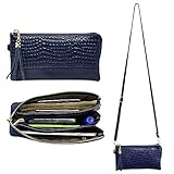 Belfen Women Smartphone Leather Zipper Clutch with removable Wristlet (Navy blue)