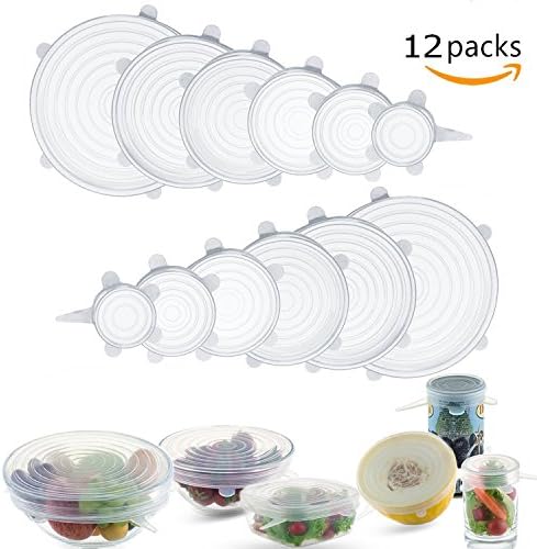 Silicone Stretch Lids Durable Reusable 12 PCS Food Save Cover Heat Resisting Freezable Microwavable Multi-Size Silicone Seal Bowl Cover Kitchen Storage Organization Set For Bowls Cups Pot (2 Set)