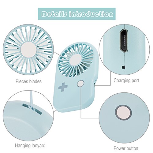 Aluan Portable Fan Mini Handheld Fan Powerful Speed Adjustable Pocket Personal Fan USB Rechargeable Cooling for Kids Girls Woman Home Office Outdoor Travel Eyelash Fan, Blue