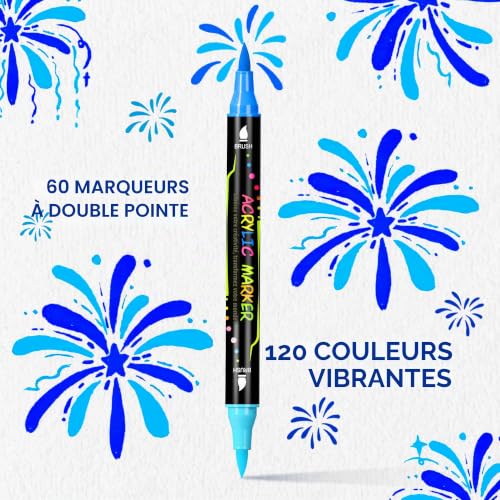 WINSONS Acrylic Marker Pen 120 Colours, Non-Toxic, Vivid for Art | Two brushes, fluid ink, no smudge, easy to store, refills available