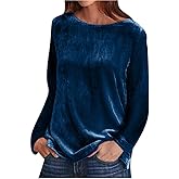 Fronage Women's Boat Neck Velvet Tops Casual Long Sleeve Crewneck Velour Blouse Shirt