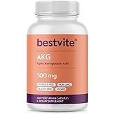 AKG (Alpha Ketoglutaric Acid) 1000mg per Serving (240 Vegetarian Capsules) - No Stearates - Vegan - Non GMO - Gluten Free - AKG Supplement