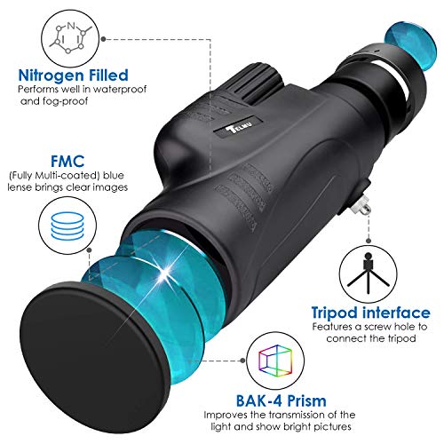 TELMU 10X42 Monocular Telescope, IPX7 Waterproof with Smartphone Holder, BAK4 Prism and FMC Objective Lens, Ideal for Bird Watching, Concerts Viewing, Hunting