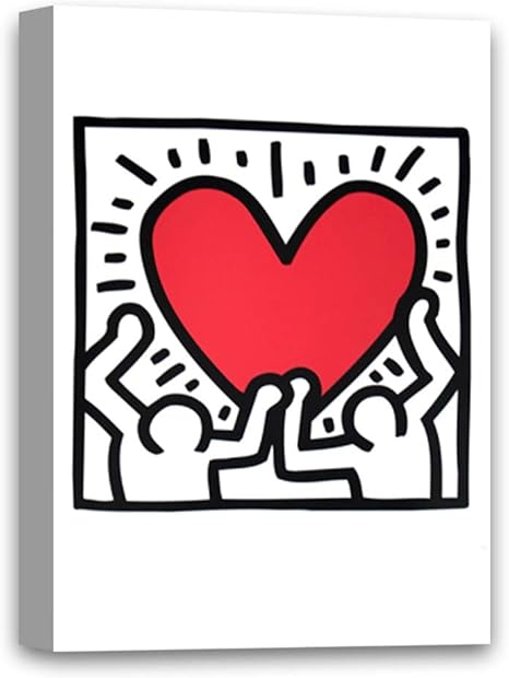 Amazon 愉快な醜いクリスマスセーター キース ハーリング キャンバス装飾 ハート ポップアート キース ハーリング ストリートアート アメリカン グラフィティ アーティスト すぐに掛けられる 絵画 グラフィティ プリント ラブキャンバス 8 X 10 アートフレーム