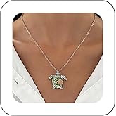 shiruier Vintage Crystal Sea Turtle Necklace for Women Silver Chain Green Rhinestone Sea Turtles Pendant Necklaces Hawaiian Style Beach Ocean Animal Turtle Necklace Jewelry Gift