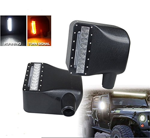 Lantsun Car White Sidelight Rearview LED Side Mirror Yellow Turn Signal Light Smoke Lens For Jeep Wrangler JK JKU(Pack of 2) 2 Yr Warranty J112