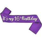 Sweet 16 Sash Silver and Purple, 16th Birthday Sash Purple, Birthday Girl Sash for Birthday Gifts Party Decorations and Supplies, Purple with Silver