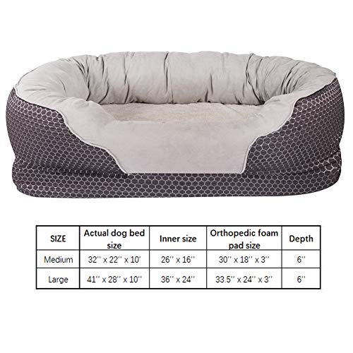 Pet Deluxe Medium Orthopedic Dog Bed 32 x 21 inches, Grooved Nonslip Orthopedic Foam Pet Bed Extra Comfy Cotton