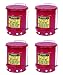 Justrite J09100 09100; Galvanized-steel; Safety cans; For Oily waste; Red; Foot Operated cover, ventilated Bottom; Reinforced ribs; Self-closing; UL listed; FM approved; Capacity:6 gal. (Pack of 4)