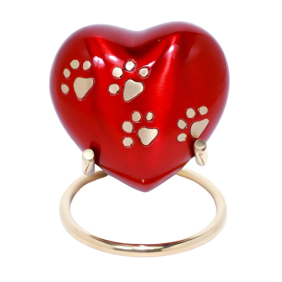 Royal Rapture Urn for ashes Paw Heart Funeral Cremation Memorial Keepsake Pet Dog Cat |With Stand (Red, 3") RHP01-01 — image 1