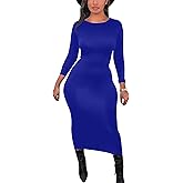 Mokoru Women's Casual Bodycon Long Sleeve Sexy Tight Club Party Midi Pencil Dresses