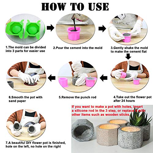 3 Pack Flower Pot Silicone Molds Succulent Plants Planter Pot Mould Concrete Moulds, Ice Shot Glass Molds DIY Craft Molds Candle Holder Mold DIY, Small Plant Molds for DIY