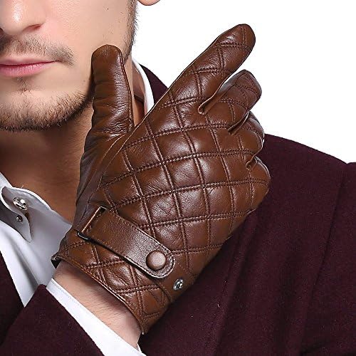 InlnDtor Winter Nappa Leather Gloves for Men's Driving Working Party Fleece Lining